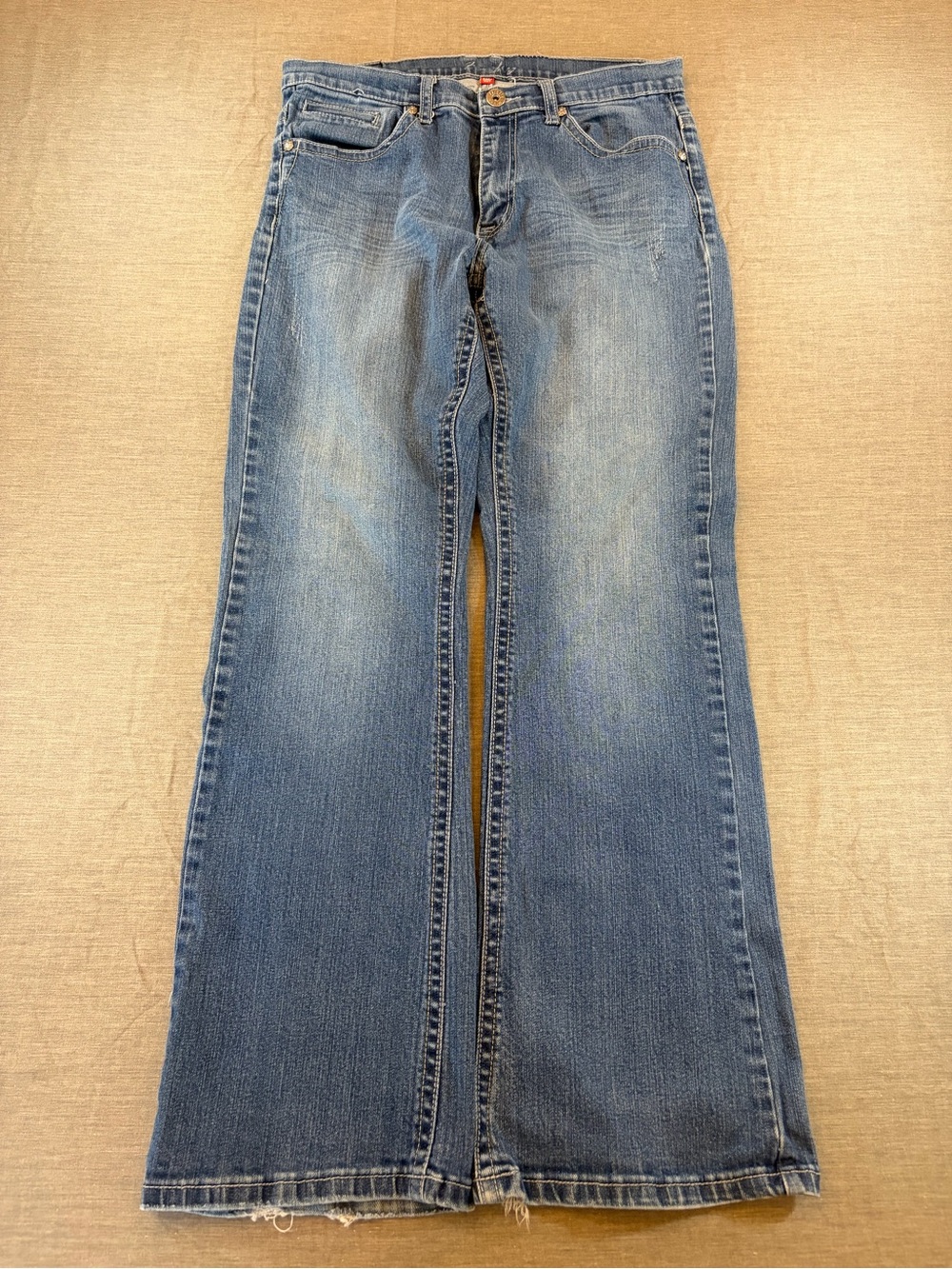 Firefly Y2K Bootcut Baggy Flare Jeans Embroidered Distressed Size 12 32x30